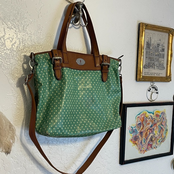 🌻Fossil Key•Per Green Coated Canvas Tote - Picture 5 of 12